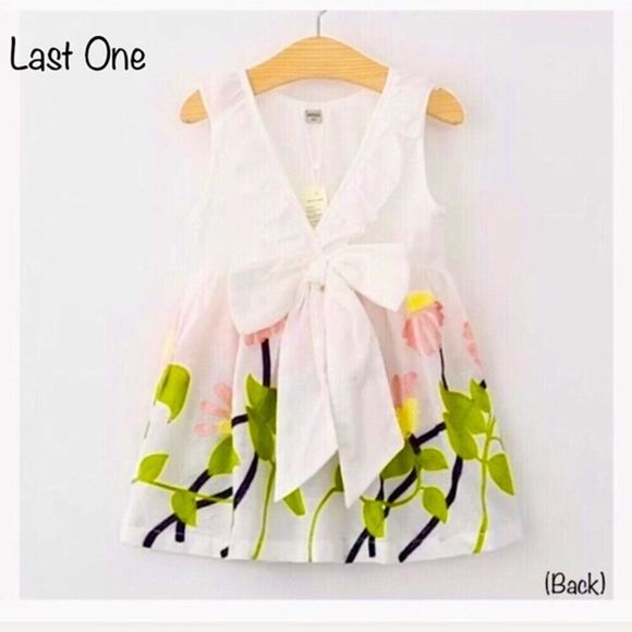 Cotton Dress With Embroidered Flowers Ruffle Collar Large Bow at Small of Back - Picture 2 of 8